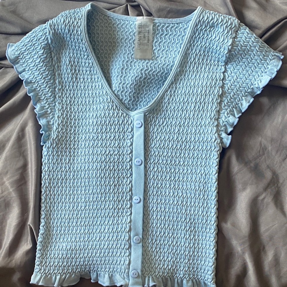 Sky Blue Textured Button-Down Shirt